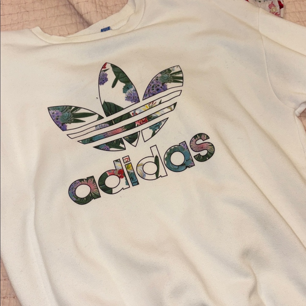 Adidas White Sweatshirt with Floral Logo
